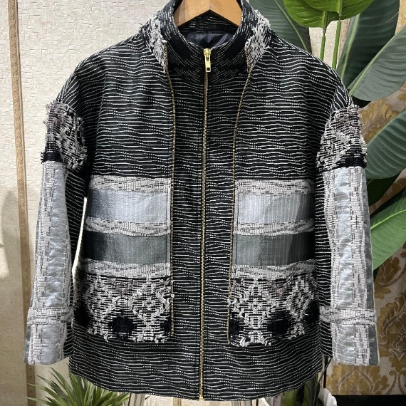 Silk Woven Jacket with Fringe Trim - Tenun Sutera