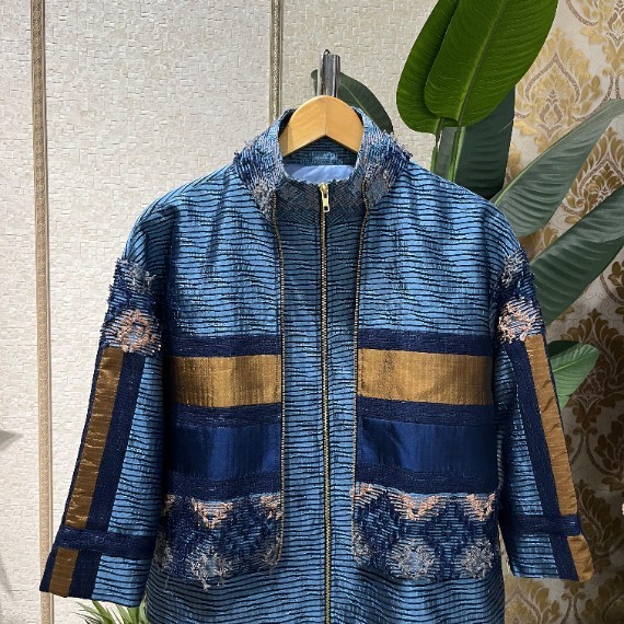 Silk Woven Jacket with Fringe Trim - Tenun Sutera