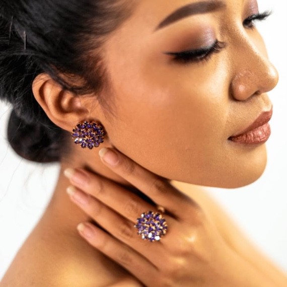 Amatys Amethyst Set with Minimalist Design, Silver-Plated and Gold-Plated