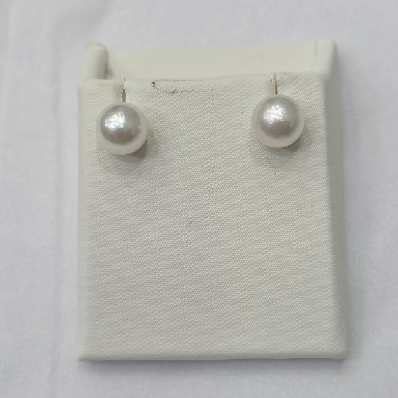 18k Gold White Sea Pearl Studs, Size 8-9 MM
